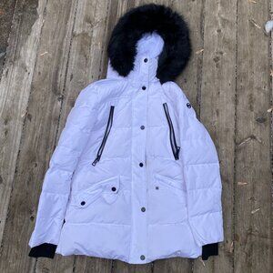 MICHAEL Michael Kors Faux Fur Trim Ciré  Parka White Small